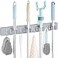 OUTNILI Gray Mop Broom Holder Wall Mount with 4 Slots 4 Hooks Wood Broom Mop Hanger for Pantry Closet Laundry Room Organization Heavy Duty Garden Tool Organizer