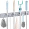 OUTNILI Gray Mop Broom Holder Wall Mount with 4 Slots 4 Hooks Wood Broom Mop Hanger for Pantry Closet Laundry Room Organization Heavy Duty Garden Tool Organizer