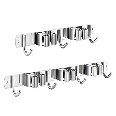 Nuulyycyi 2 Pcs Mop Broom Holder Wall Mounted Dustpan Holders Stainless Steel Mop Hangers Organizer Broom Rack Utility Hook for Hanging Brooms and Mops3 Racks 4 Hooks and 2 Racks 3 Hooks