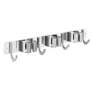 Nuulyycyi Mop and Broom Hanger Wall Mount stainless steel Broom Hook Organizer Wall Mounted Heavy Duty Mop Holder Storage Rack 3 Racks 4 Hooks for hanging brooms and mops