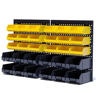 KJE 30PCS Wall Mounted Storage Bins Plastic Tool Organizer for Garage Storage Screws Nuts Bolts Small Hardware Parts Black Yellow