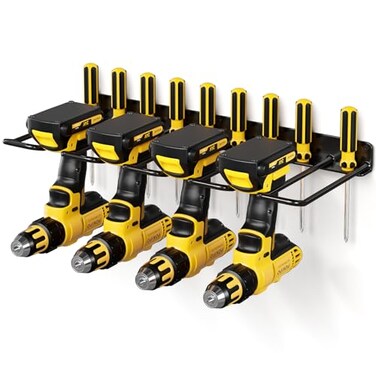 POKIPO Power Tool Organizer 4 Drill Holder Wall Mount Heavy Duty Garage Tool Organizer and Storage Suitable Tool Rack for Tool Room Workshop Garage