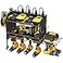 CCCEI Modular Power Tool Organizer Wall Mount Charging Station Black 6 Drills Holder with 8 Plug Power Strip 10FT Garage Drill Battery Heavy Duty Metal Shelf Utility Rack with Hooks Side Storage
