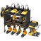 CCCEI Modular Power Tool Organizer Wall Mount Charging Station Black 6 Drills Holder with 8 Plug Power Strip 10FT Garage Drill Battery Heavy Duty Metal Shelf Utility Rack with Hooks Side Storage