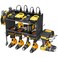 CCCEI Modular Power Tool Organizer Wall Mount Charging Station Black 6 Drills Holder with 8 Plug Power Strip 10FT Garage Drill Battery Heavy Duty Metal Shelf Utility Rack with Hooks Side Storage