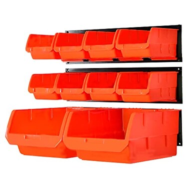 Wallmaster Wall Mounted Storage Bins Wall Storage Bins Parts Rack 10 Bins3 Rails Wall Mount Tool Organizer Hardware Storage Organizer Orange
