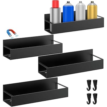 Hlimior 4 Pcs Magnetic Spray Can Holder Magnet Toolbox Holder Wall Mounted Spray Bottle Rack Mechanic Paint Can Organizer Tool Box Storage Rack for Garage Home Workspace Black