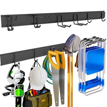 Ultrawall Garden Tool Organizer 48 Inch Garage Tool Organizer Wall Mount Heavy Duty Steel Wall Holders for Tools 400lb Weight Capacity