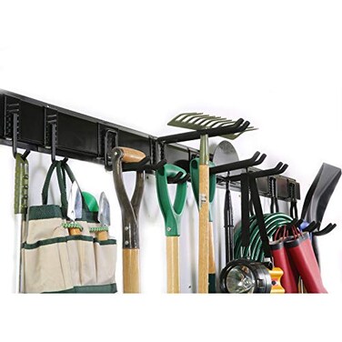 Ultrawall 13 PCS Tool Storage Rack 64 Inches Adjustable Garage Organization Wall Mounted Storage System with 9 Hooks Heavy Duty Steel Garden Tool Organizer Wall Holders