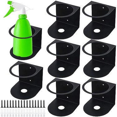 Gerrii 8 Pcs Spray Bottle Holder Wall Mount Bottle Organizer Spray Can Holder Organizer for Garage and Workspace Stainless Steel Easy Install Craft Workspace Paint Rack with Hardware Black
