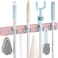 OUTNILI Pink Mop Broom Holder Wall Mount with 4 Slots 4 Hooks Wood Broom Mop Hanger for Pantry Closet Laundry Room Kitchen Organization for Pink Kitchen Decor and Accessories