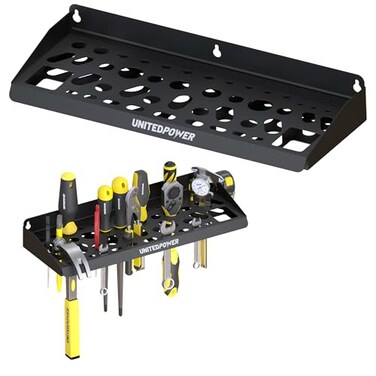 UNITEDPOWER Wall Mount Tool Storage Rack Screwdriver Holder Pliers Organizer Wrench Utility Shelf 51 Holes for Variety of Small Hand Tools Workshop Shed Garage Home