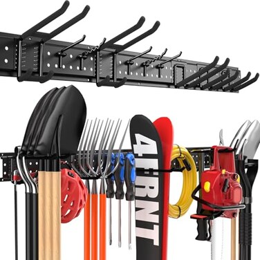ZICANYCO Garage Tool Organizer Wall Mount 48 inches with 10 Adjustable HeavyDuty Hooks Garage Organization Garden Tool Storage Rack Yard and Shed Holds Up to 400 lbs