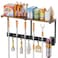 Olakee Broom Holder Wall Mount with Cleaning Supplies Organizer Laundry Room Organization and Storage Shelves with Mop Hanger Rack Gripper Hooks Utility Shelf Closet Organizer for Home Garage Kitchen