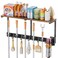 Olakee Broom Holder Wall Mount with Cleaning Supplies Organizer Laundry Room Organization and Storage Shelves with Mop Hanger Rack Gripper Hooks Utility Shelf Closet Organizer for Home Garage Kitchen