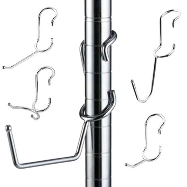 SHELF POLE HOOKS THINK OUTSIDE THE POLE Shelf Pole Hooks 5Pack Chrome Variety Pack for Hanging SnapOn Hooks for 1 Inch Poles Wire Metal Shelving Hooks for Kitchen Garage Home Organization