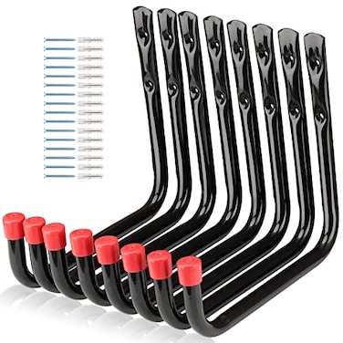 Naikozmo 8 Pack Wall Mount Storage Hooks 96IN Garage Utility Hanger for Ladder Hold Chairs Garden Tool Hose Bike