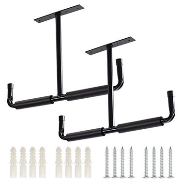 Ihomepark Overhead Garage Storage Hooks Heavy Duty Ceiling Mounted Garage Utility Hanging Rack for Lumber Bike Tools Black