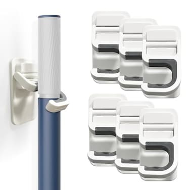 ALLICAVER 6 Pack Broom and Mop Holder Wall Mount NoDrill Self Adhesive Gripper Hooks AntiSlip Organizer for Mop Broom Dustpan and Cleaning Tools