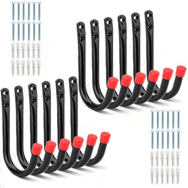 Naikozmo 12 Pack Heavy Duty Steel Garage Storage Hooks 35Inch Wall Mounted J Utility Hanger Holds Up to 50LB