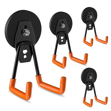 ENUODA Strong Magnetic Hooks Heavy Duty 4 Pack Magnet Garage Hook Heavy Duty Rare Earth Magnets Utility Storage Hooks for Hanging Ladder Power Tool Toolbox Shovel Broom Extension Cord