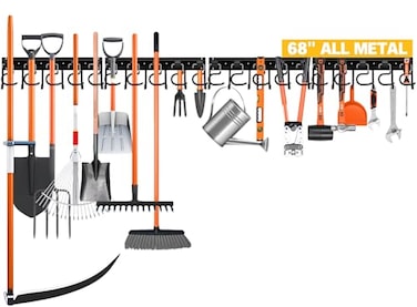 ELEAD 68 All Metal Adjustable Garden Tool Organizer Garage Tool Organizer Wall Mount with Black Hooks Garage Organizers and Storage Tool Hangers for Shed