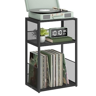 VASAGLE Record Player Stand 3Tier Side Table Vinyl Record Storage up to 100 Albums End Table for Living Room Bedroom Ebony Black ULET275B01