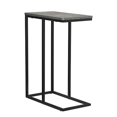 Household Essentials Jamestown CShaped for Accessibility Side End Table Rustic Texture Slate Concrete and Black Metal
