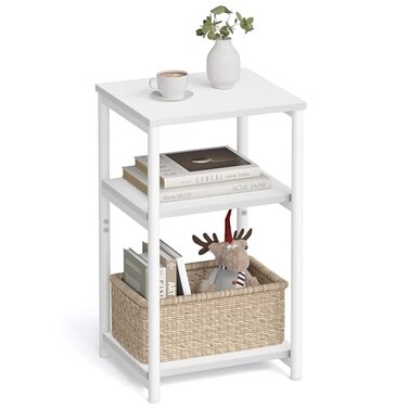 VASAGLE BARNET Collection Side Table Small End Table for Living Room Modern Tall Nightstand Bedroom Office Bathroom Steel Frame Cloud White ULET273W14