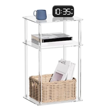 HMYHUM Acrylic End Table 14 L x 115 W x 232 H Clear Lucite Side Table for Small Spaces Nightstand Bedside Table for Living Room Bedroom 3 Tier Clear