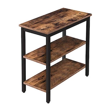 HOOBRO End Table Simple Rustic Side Table with 3Tier Storage Shelf Narrow Nightstand for Small Spaces for Living Room BedroomEasy Assembly Industrial Design Rustic Brown and Black BF14BZ01
