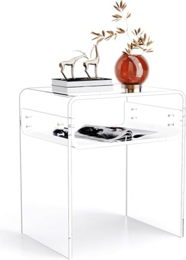 solaround Clear Acrylic End Table 2Tier Bedside nightstand for Living Room Bedroom Home Decor Clear