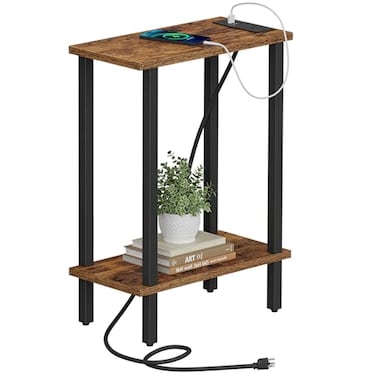 TUTOTAK Small End Table with Charging Station Narrow Side Table with USB Ports and Outlets Skinny Sofa Table Slim Nightstand Living Room Bed Room Brown TB01BB060