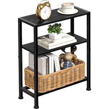 Homedawn Narrow Side Table for Small Space 2Tier Small End Table with Shelf Holder Slim Nightstand Skinny Snack Couch Table in Living Room Bedroom Study Kitchen and Balcony Black