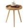 HuiDao Round Side Table Boho Circle End Table Coffee Table with Solid Wood Leg Rattan Side Tables Living Room for Small Spaces Bedroom Corners