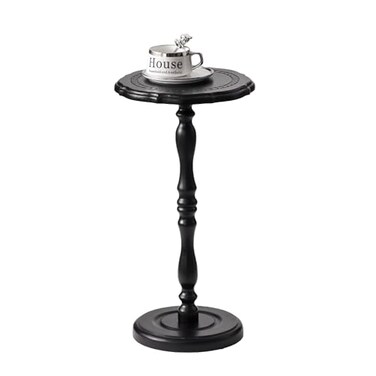 HuiDao Drink Table Small Side Table for Small Spaces Round Solid Wood Modern Accent Nightstand for Living Room Bedroom Corners and Office Black