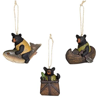 Slifka Sales Co. 3 Piece Lodge Bear Fishing and Canoeing Hanging Ornaments Set