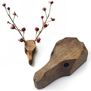 HHMKK Wood Deer Head Wall Decor Taxidermy Faux Animal Head Wall Mount for Indoor Small Deer Head Decorations for Home Rustic
