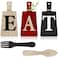 Jetec Cutting Board Eat Sign Set Hanging Art Kitchen Eat Sign Farmhouse Fork and Spoon Wall Decor Rustic Primitive Country Kitchen Decor for Home over Cabinet DecorationRed Black Beige
