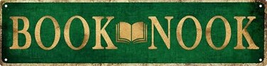 Aimlayton Book Nook Metal Sign 4x16in Boho Reading Plaque for Library Classroom Study Room Wall Decor