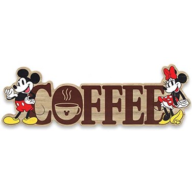 Open Road Brands Disney Mickey Mouse and Minnie Mouse Coffee Wood Tabletop Decor Adorable Mickey Mouse Decoration to Hang or Display