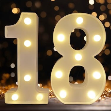 DyingSwan Led Light Up Numbers 18th Birthday Decorations Marquee Numbers Lights Battery Powered Light Up Sign for Sweet 18 Decor Party White