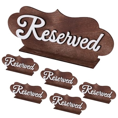Gosknor 6pcs Reserved Table Signs for Wedding Party Double Sided Wood Reserved Signs with Base for Chair Restaurant Place Reserved Reception Seating Cards for Ceremony Decorations Accessories