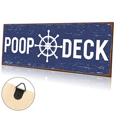 Jetec POOP DECK Sign Nautical Nursery Wall Decor Rustic Beach Bathroom Wood Sign Nautical Boat Decor Ocean Coastal Theme Decorations for Home Hanging for Ocean Bathroom 157 x 59 InchBlue
