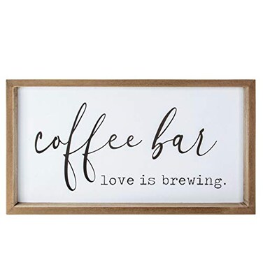 VILIGHT Farmhouse Coffee Bar Sign Love Is Brewing 16 x 9 MDF Wood Wall Mount or Freestanding