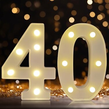 DyingSwan Led Light Up Numbers 40th Birthday Decorations Marquee Numbers Lights Battery Powered Light Up Sign for 40 Decor Party White