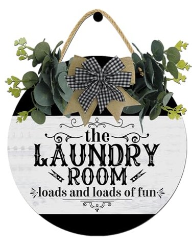 Hilonret Laundry Room Loads Of Fun SignCute DecorRustic Round Wooden WreathNew Home Housewarming Gift For All Seasons Spring Summer Winter Autumn Fall