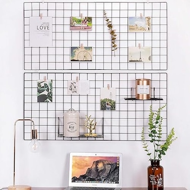 COSYKITS Yash Metal Wire Grid Panel Display Organizer Postcard Wall Artwork Display for Home Office Living Room Dorm Room Kitchen Storage Grid Wall 374 X 177 Pack of 2 Pcs Black