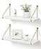 Afuly Floating Shelves for Wall Metallic Gold White Wall Mounted Shelves Shelves for Bathroom Kitchen Bedroom Solid Wood Metal Chic Bookshelf Set of 2