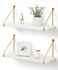 Afuly Floating Shelves for Wall Metallic Gold White Wall Mounted Shelves Shelves for Bathroom Kitchen Bedroom Solid Wood Metal Chic Bookshelf Set of 2